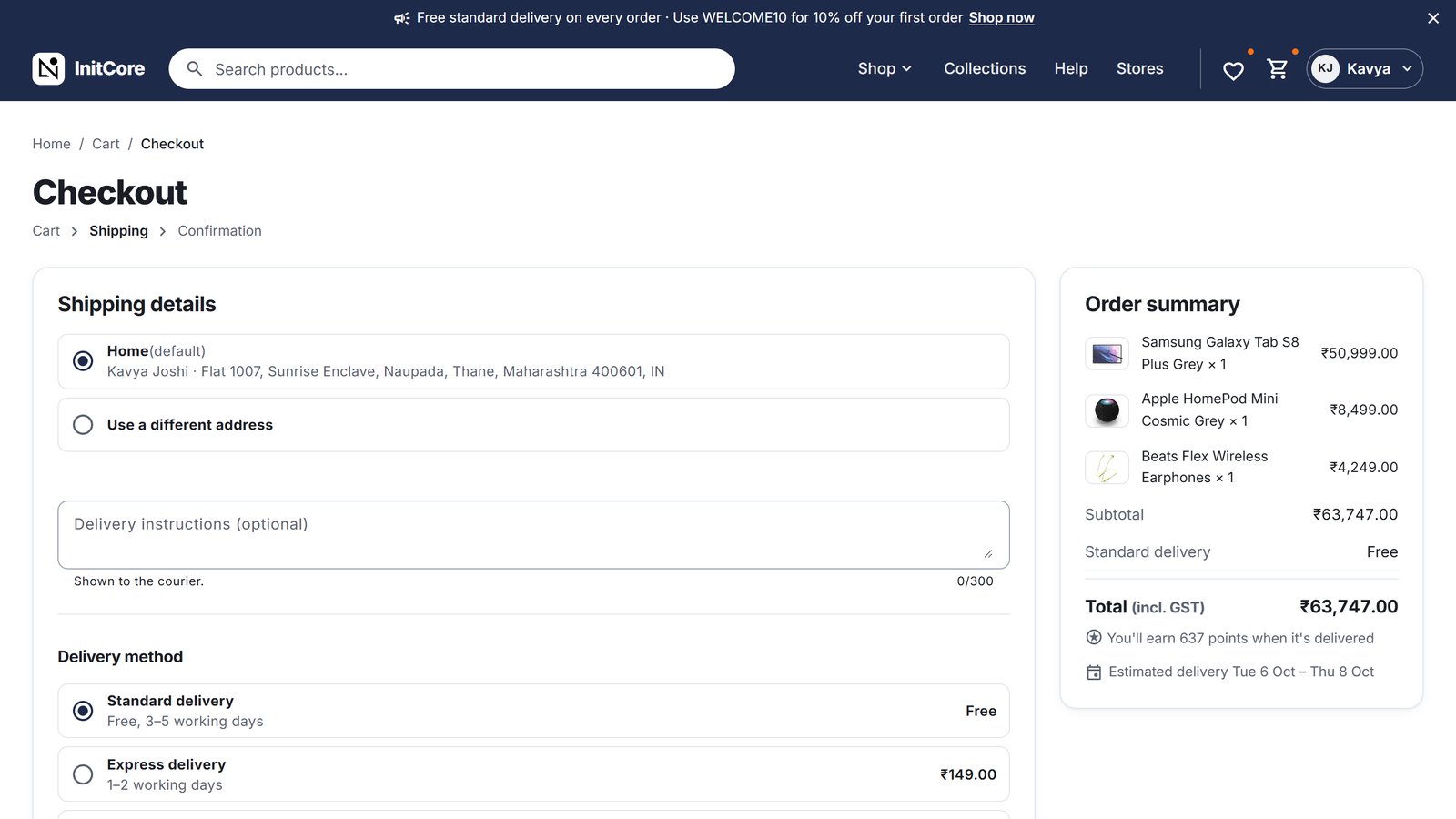 One-page checkout