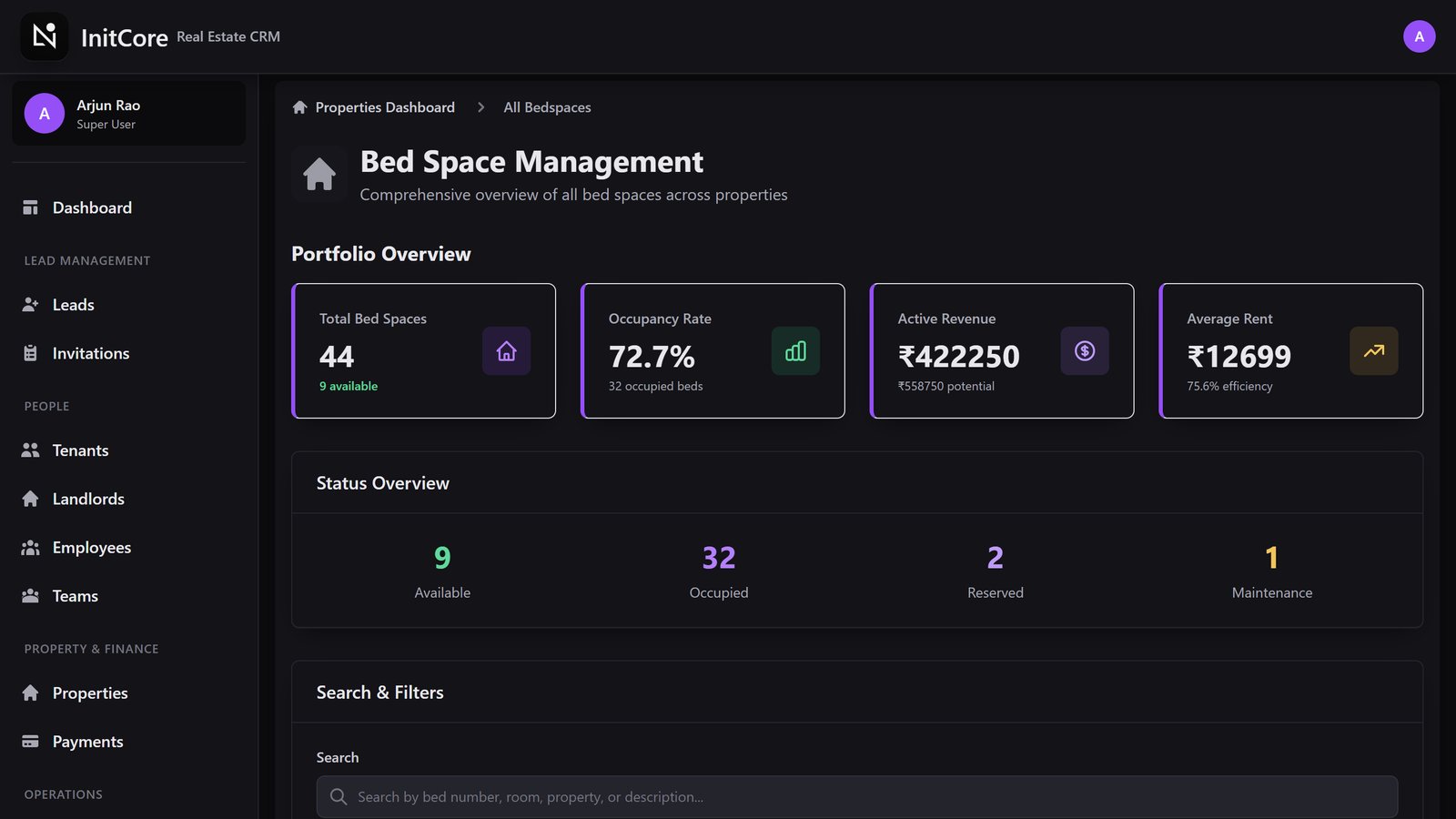 Bed-level occupancy across all properties