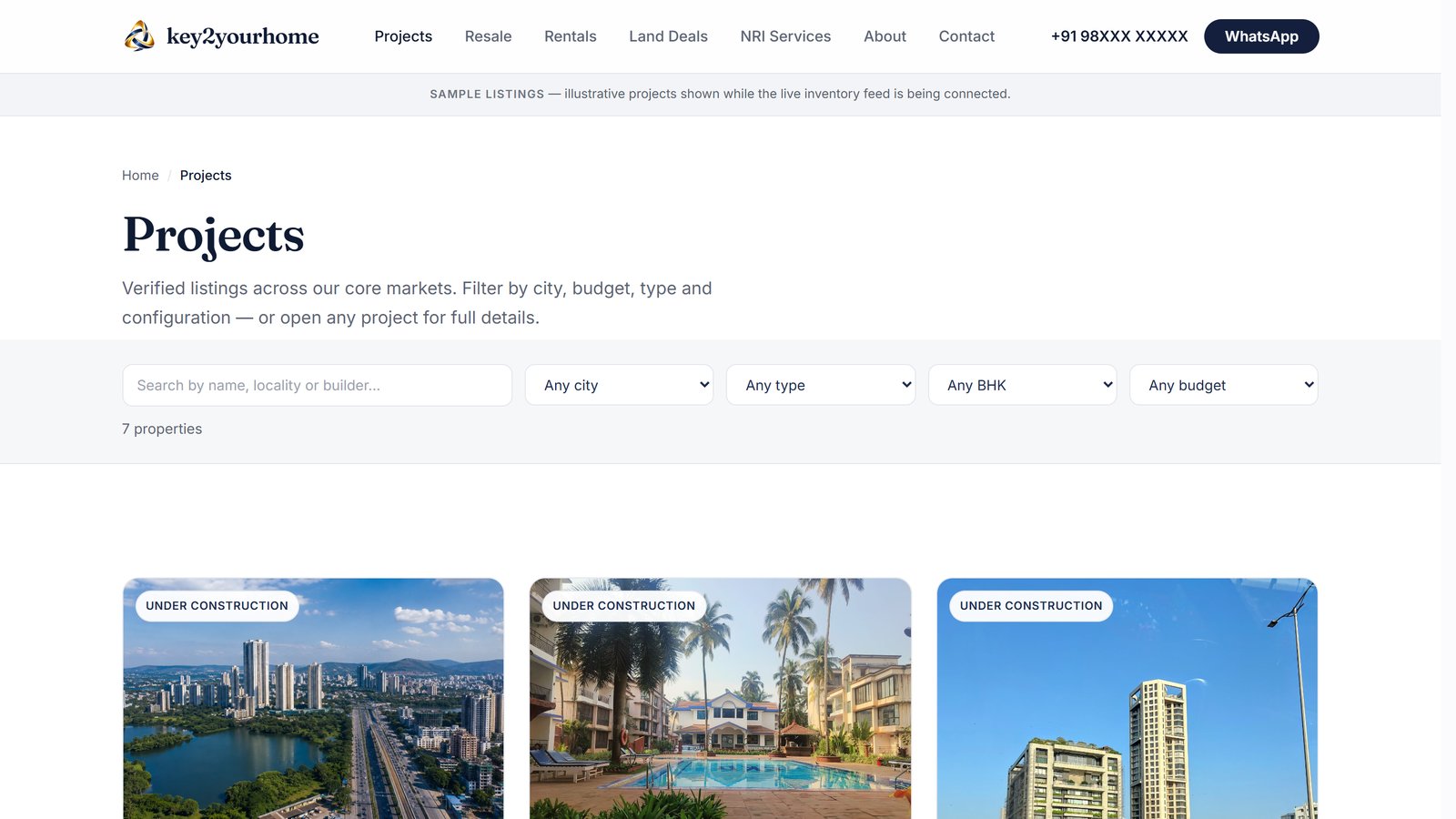 Projects page with instant search and filters