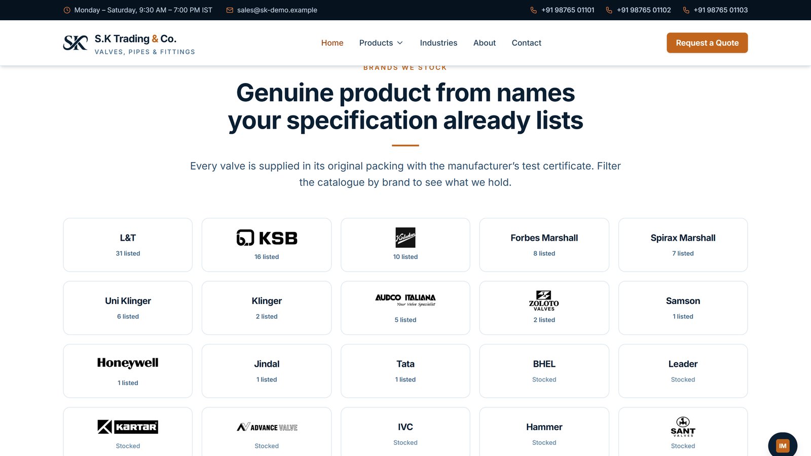Wall of stocked brands linked to the catalogue