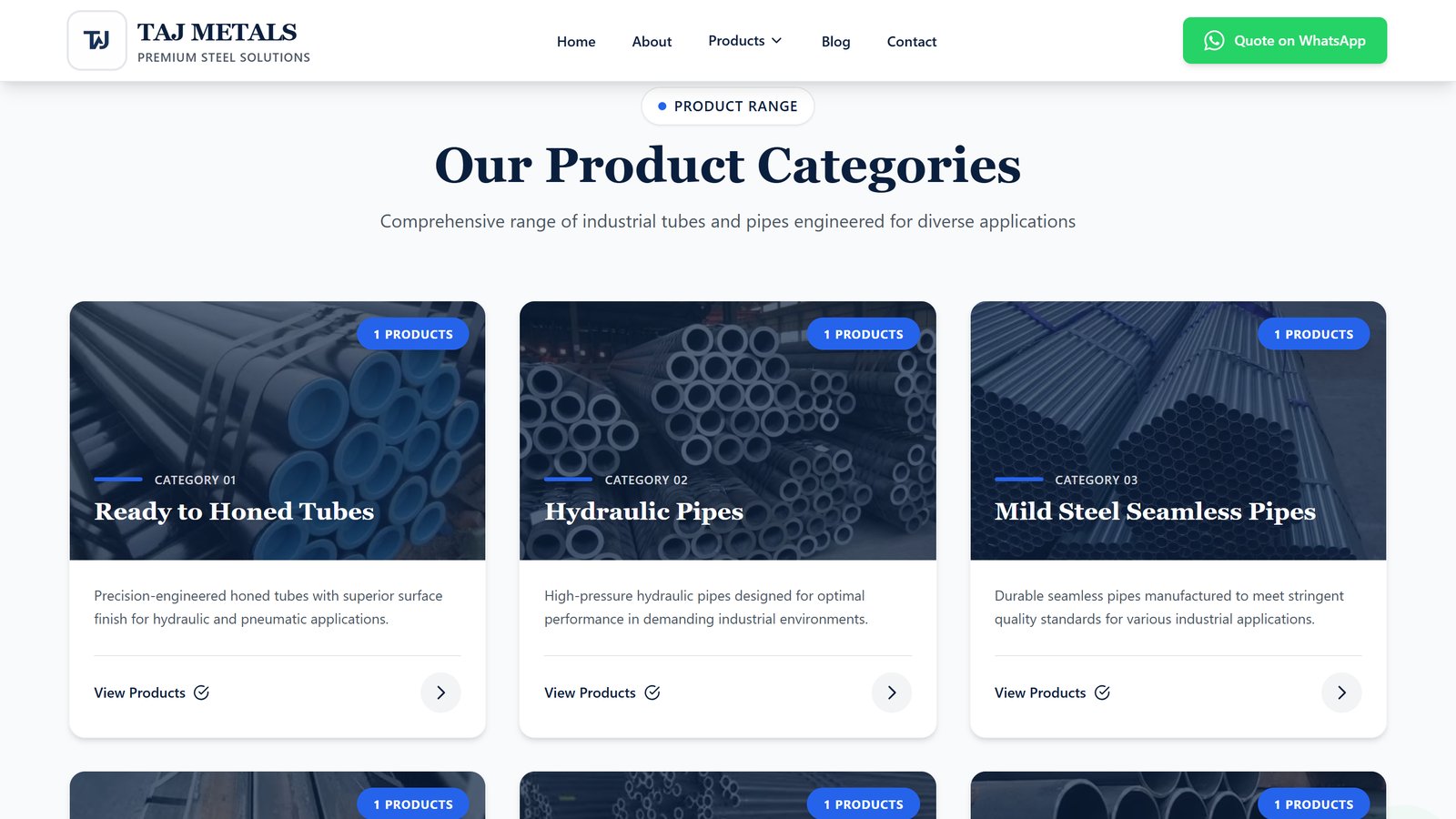 Six product categories with photos
